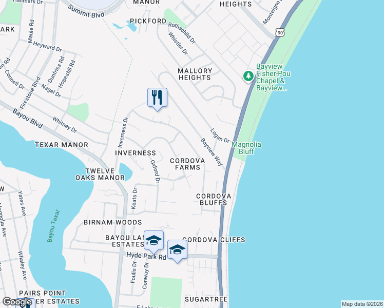 map of restaurants, bars, coffee shops, grocery stores, and more near 2600 Semoran Drive in Pensacola