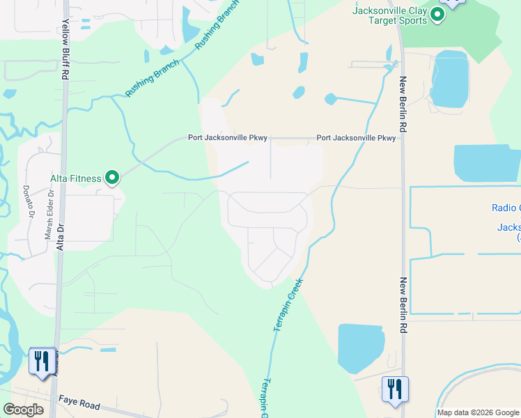 map of restaurants, bars, coffee shops, grocery stores, and more near 3605 Alta Lakes Boulevard in Jacksonville
