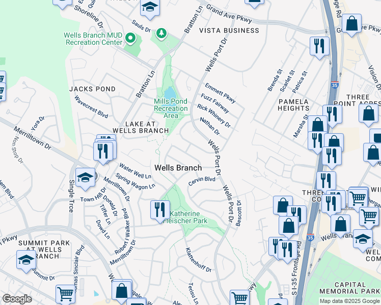 map of restaurants, bars, coffee shops, grocery stores, and more near 2204 Big Hollow Drive in Austin