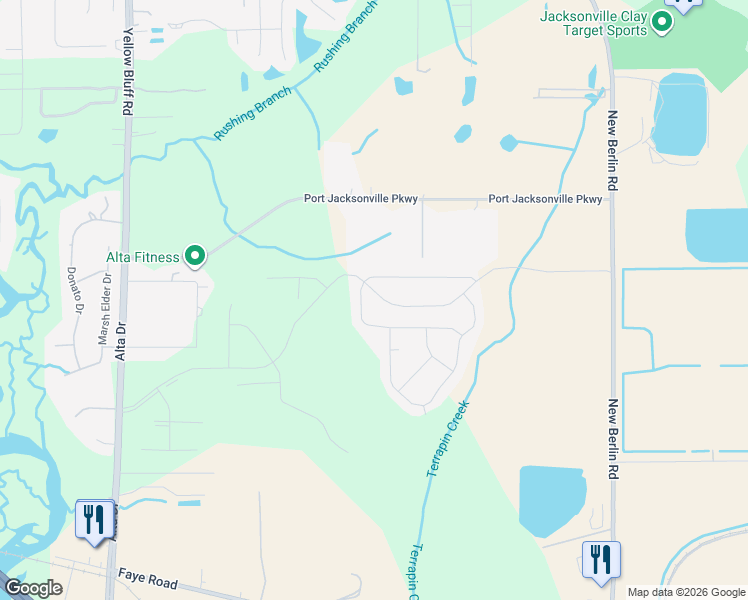 map of restaurants, bars, coffee shops, grocery stores, and more near 3550 Alta Lakes Boulevard in Jacksonville
