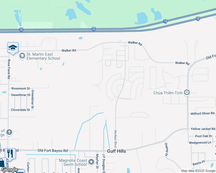 map of restaurants, bars, coffee shops, grocery stores, and more near 2200 Paula Circle in Ocean Springs
