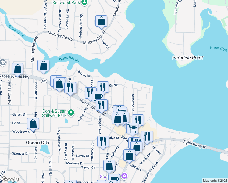 map of restaurants, bars, coffee shops, grocery stores, and more near 107 Doodle Avenue in Fort Walton Beach