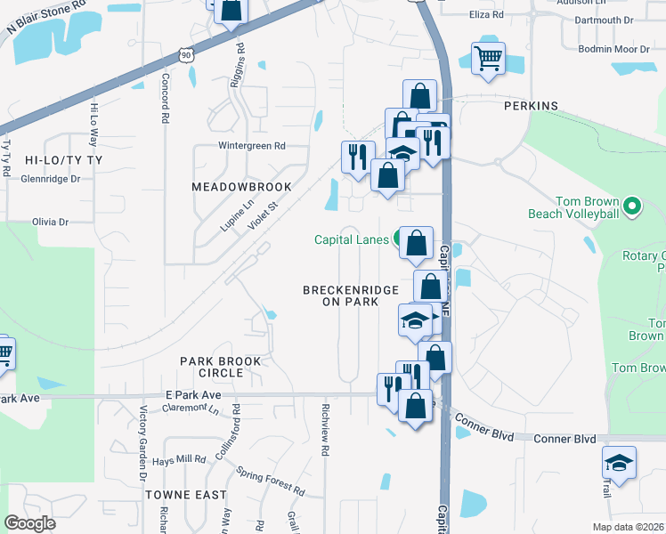 map of restaurants, bars, coffee shops, grocery stores, and more near 206 Whetherbine Way West in Tallahassee