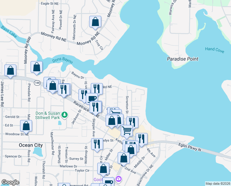 map of restaurants, bars, coffee shops, grocery stores, and more near 107 Doodle Avenue in Fort Walton Beach