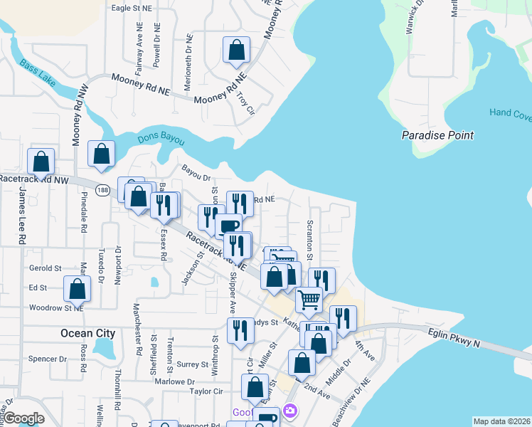 map of restaurants, bars, coffee shops, grocery stores, and more near 103 Doodle Avenue in Fort Walton Beach