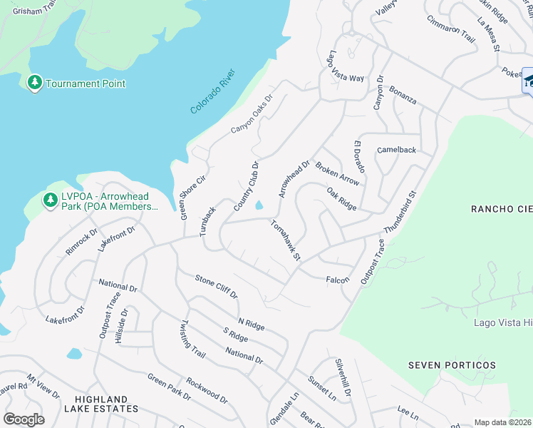 map of restaurants, bars, coffee shops, grocery stores, and more near 4910 Arrowhead Drive in Lago Vista