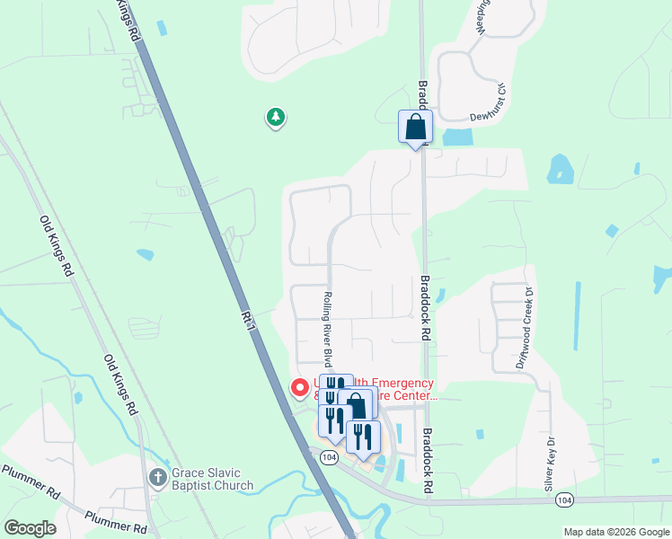 map of restaurants, bars, coffee shops, grocery stores, and more near 11697 Rolling River Boulevard in Jacksonville