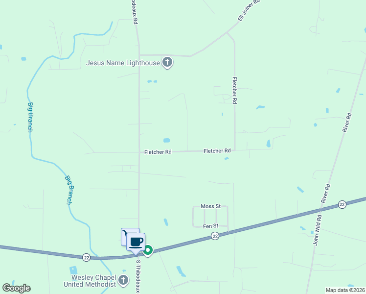 map of restaurants, bars, coffee shops, grocery stores, and more near 22115 Fletcher Road in Ponchatoula