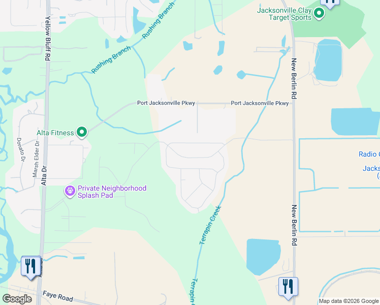 map of restaurants, bars, coffee shops, grocery stores, and more near 3605 Alta Lakes Boulevard in Jacksonville