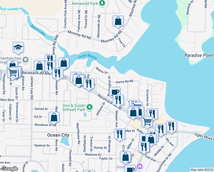map of restaurants, bars, coffee shops, grocery stores, and more near 2292 Harlan Avenue in Fort Walton Beach