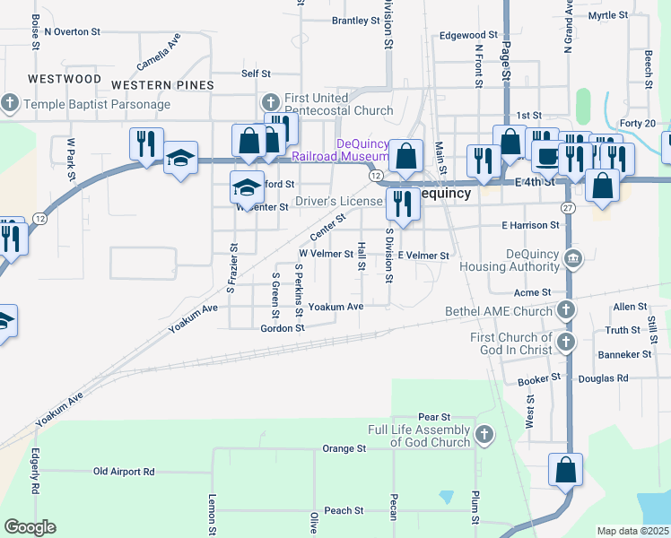 map of restaurants, bars, coffee shops, grocery stores, and more near 300-398 Coffee Street in DeQuincy
