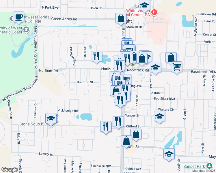 map of restaurants, bars, coffee shops, grocery stores, and more near 1894 Greystone Lane in Fort Walton Beach
