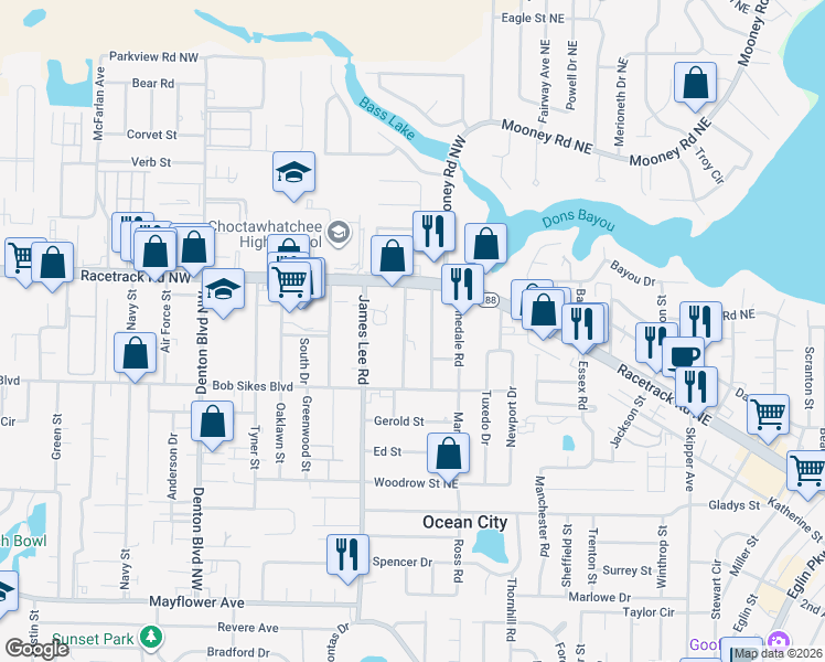 map of restaurants, bars, coffee shops, grocery stores, and more near 116 Truxton Avenue in Fort Walton Beach