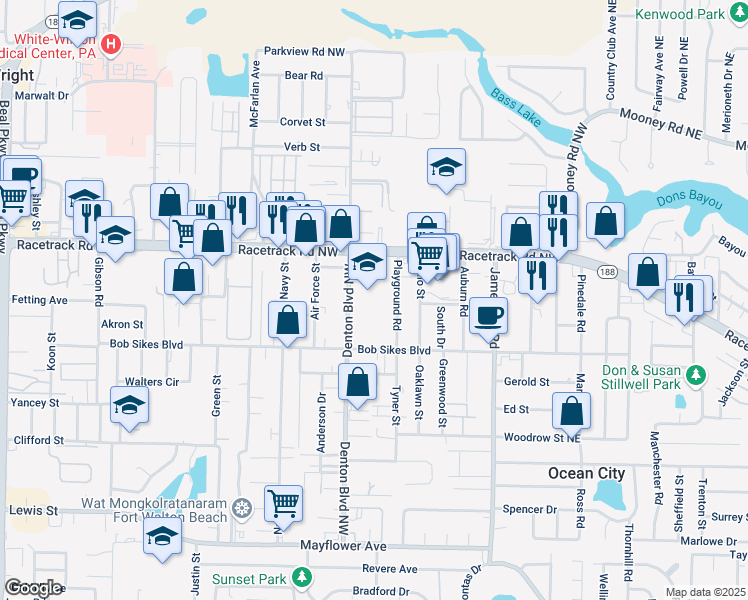 map of restaurants, bars, coffee shops, grocery stores, and more near 201 Racetrack Road Northwest in Fort Walton Beach