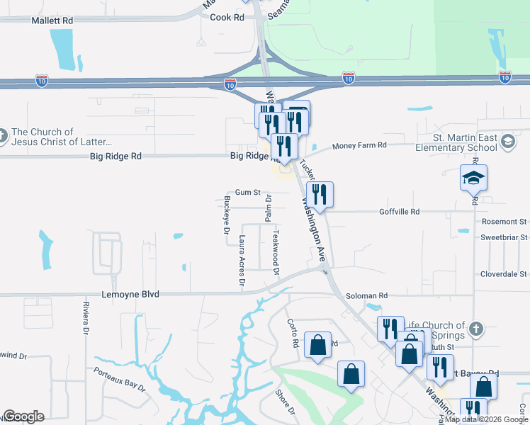 map of restaurants, bars, coffee shops, grocery stores, and more near 14006 Elmwood Dr in Biloxi