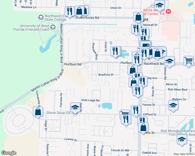 map of restaurants, bars, coffee shops, grocery stores, and more near 922 Scenic Oak Lane in Fort Walton Beach