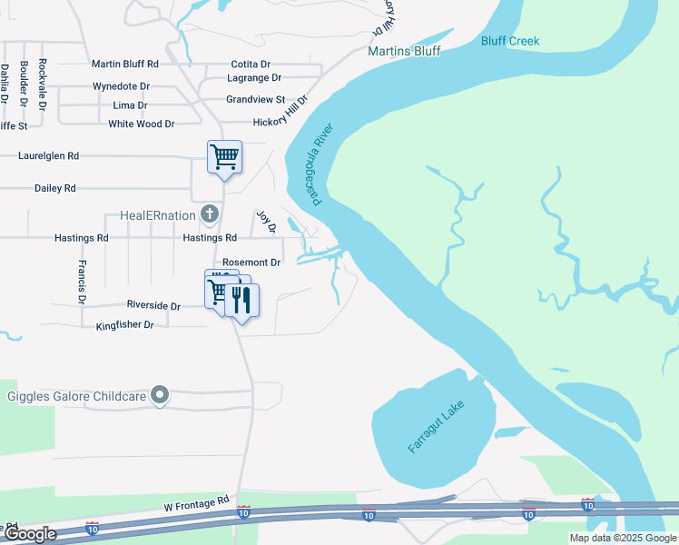 map of restaurants, bars, coffee shops, grocery stores, and more near 1105 Stanfield Point Road in Gautier