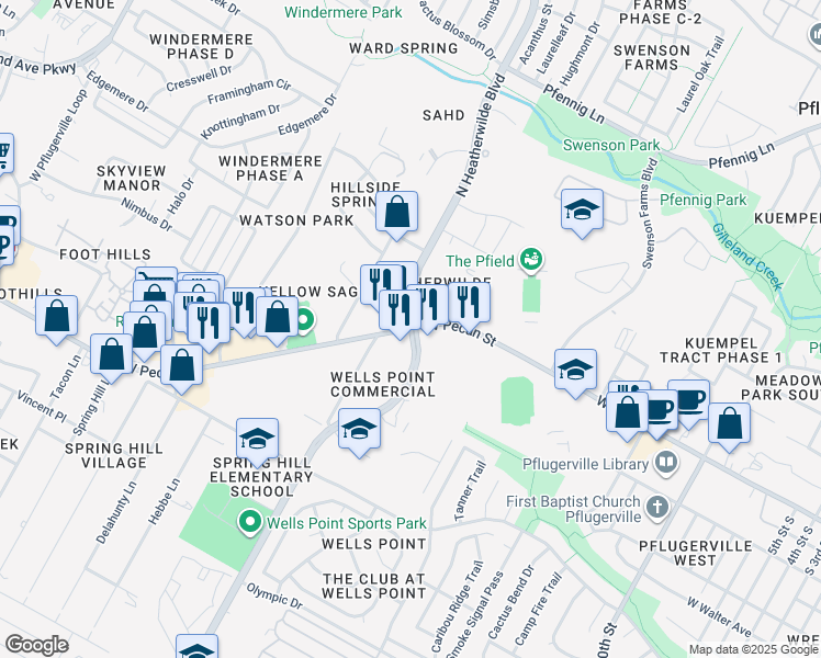 map of restaurants, bars, coffee shops, grocery stores, and more near in Pflugerville