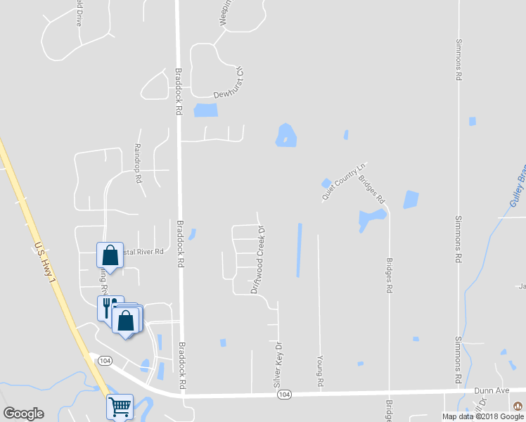 map of restaurants, bars, coffee shops, grocery stores, and more near 11545 Driftwood Creek Drive in Jacksonville