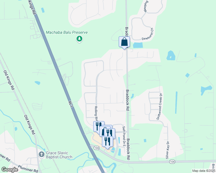 map of restaurants, bars, coffee shops, grocery stores, and more near 6815 Rapid River Drive in Jacksonville