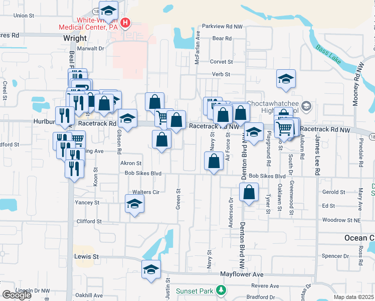 map of restaurants, bars, coffee shops, grocery stores, and more near 317 Racetrack Road Northwest in Fort Walton Beach