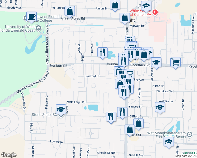 map of restaurants, bars, coffee shops, grocery stores, and more near 2807 Bradford Place Northwest in Fort Walton Beach