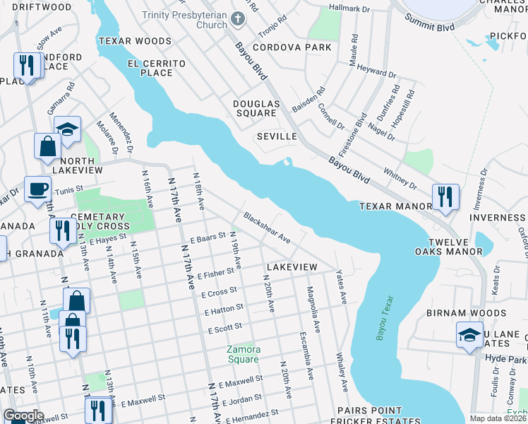 map of restaurants, bars, coffee shops, grocery stores, and more near 2900 Blackshear Avenue in Pensacola