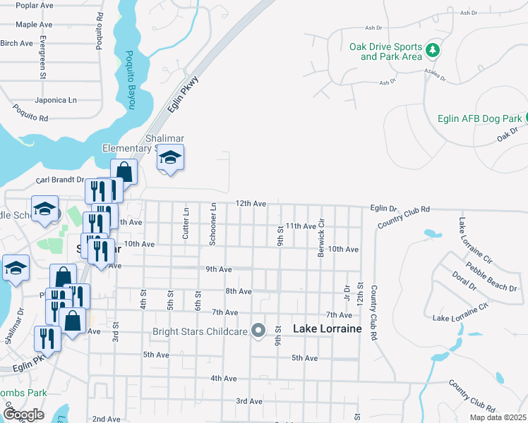 map of restaurants, bars, coffee shops, grocery stores, and more near 87 Binnacle Lane in Shalimar