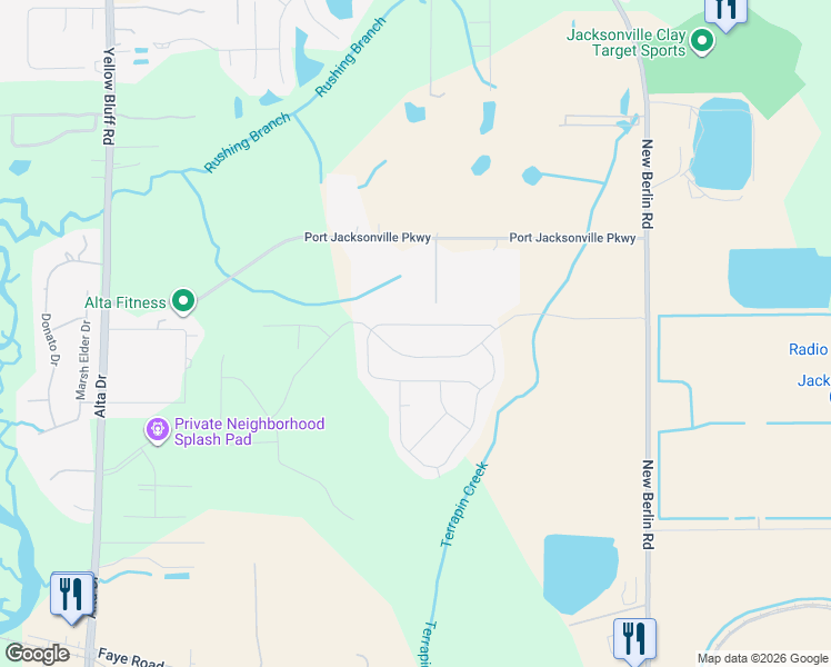 map of restaurants, bars, coffee shops, grocery stores, and more near 3605 Alta Lakes Boulevard in Jacksonville