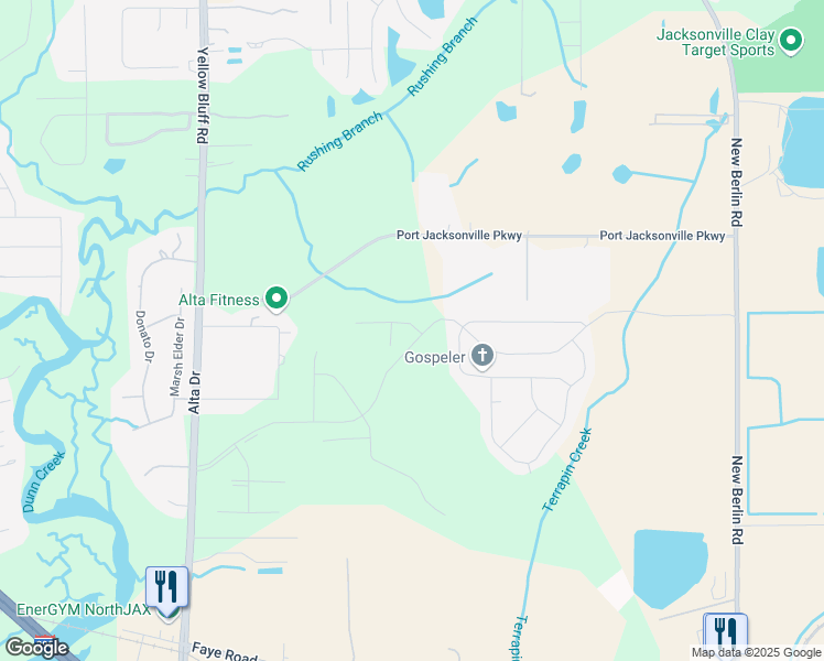 map of restaurants, bars, coffee shops, grocery stores, and more near 11607 White Sturgeon Court in Jacksonville