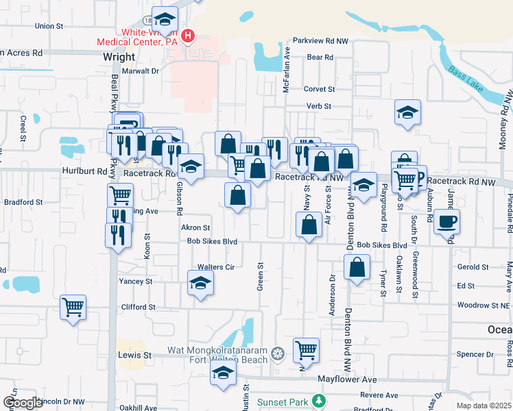 map of restaurants, bars, coffee shops, grocery stores, and more near 205 Summer Lane in Fort Walton Beach