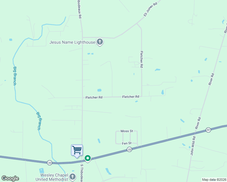 map of restaurants, bars, coffee shops, grocery stores, and more near 22115 Fletcher Road in Ponchatoula