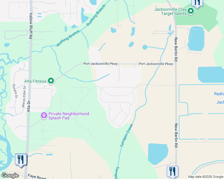 map of restaurants, bars, coffee shops, grocery stores, and more near 3599 Alta Lakes Boulevard in Jacksonville