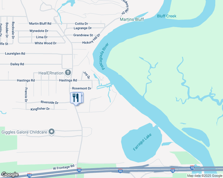 map of restaurants, bars, coffee shops, grocery stores, and more near 1105 Stanfield Point Road in Gautier