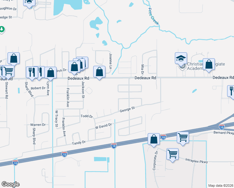 map of restaurants, bars, coffee shops, grocery stores, and more near 2616 West Angela Circle in Gulfport