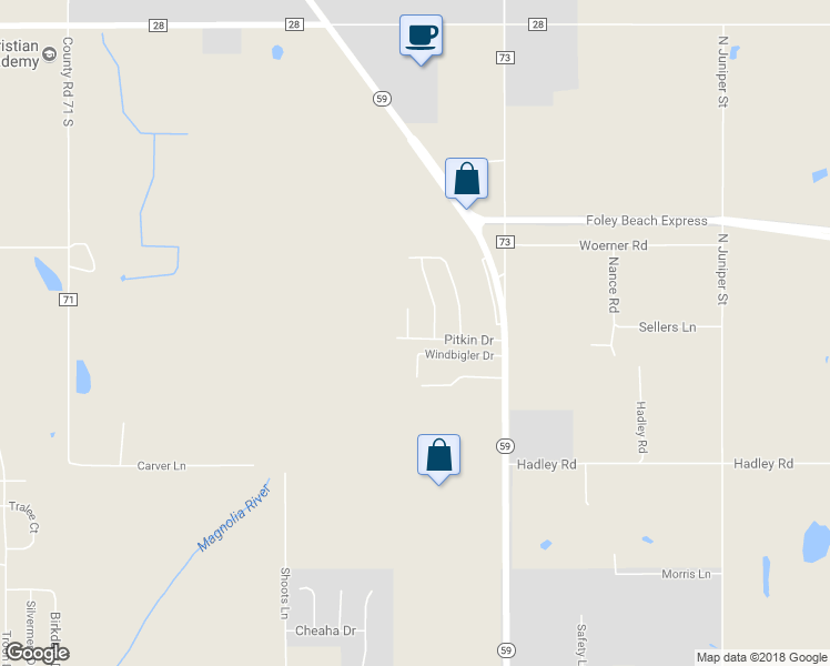 map of restaurants, bars, coffee shops, grocery stores, and more near 15292 Fremont Court in Foley
