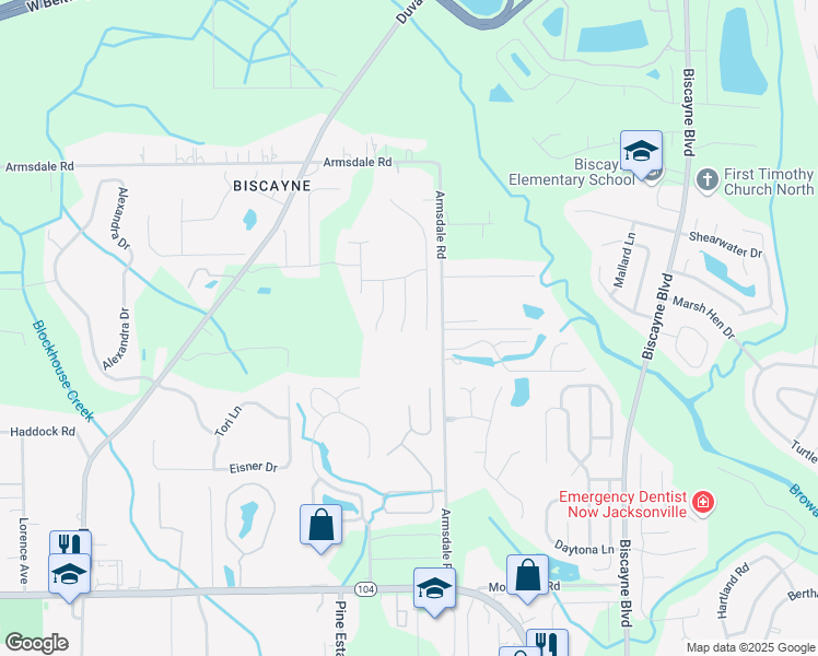 map of restaurants, bars, coffee shops, grocery stores, and more near 11945 Iron Creek Road in Jacksonville