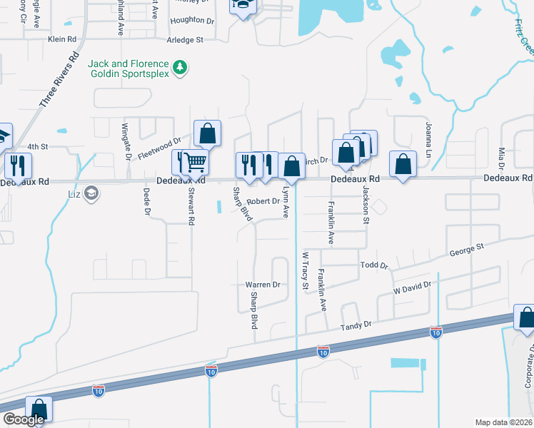map of restaurants, bars, coffee shops, grocery stores, and more near 2319 Robert Dr in Gulfport