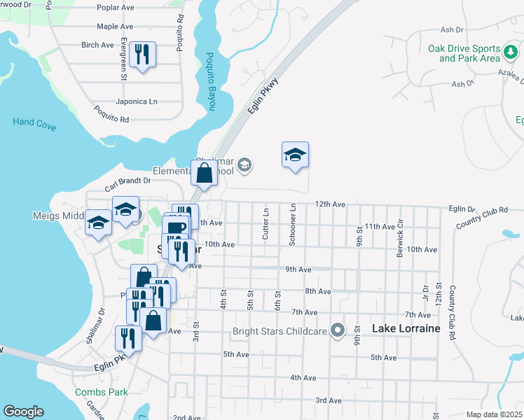 map of restaurants, bars, coffee shops, grocery stores, and more near 39 12th Avenue in Shalimar