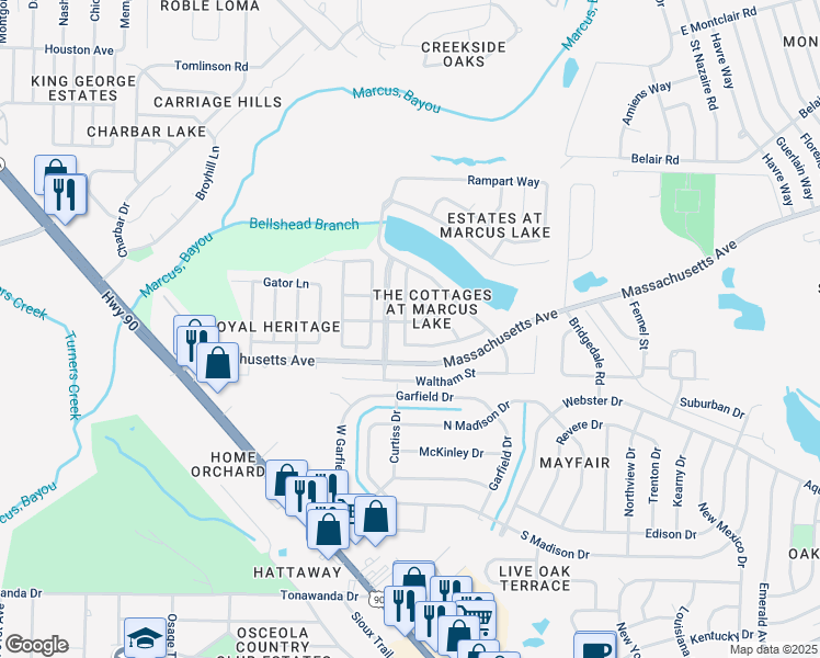 map of restaurants, bars, coffee shops, grocery stores, and more near 3 Jazz Place in Pensacola
