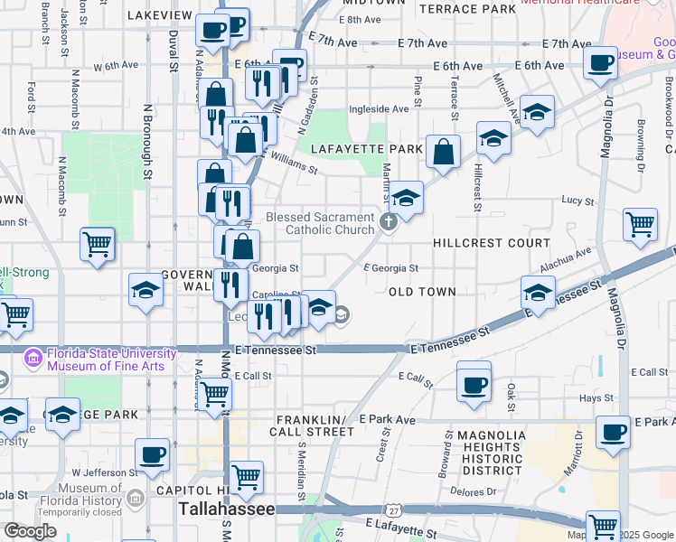 map of restaurants, bars, coffee shops, grocery stores, and more near 560 Miccosukee Road in Tallahassee