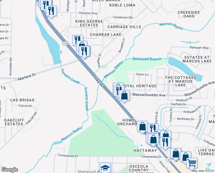 map of restaurants, bars, coffee shops, grocery stores, and more near 5080 Mobile Highway in Pensacola