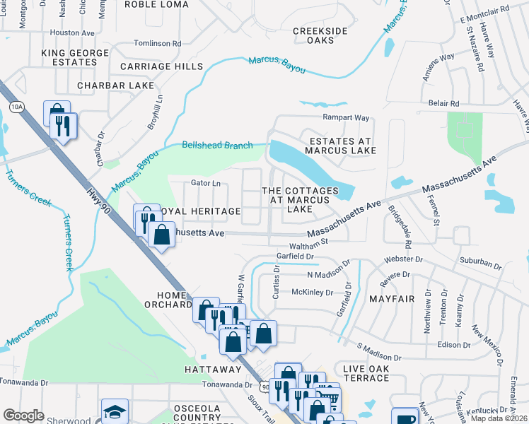 map of restaurants, bars, coffee shops, grocery stores, and more near 3316 2 Sisters Way in Pensacola