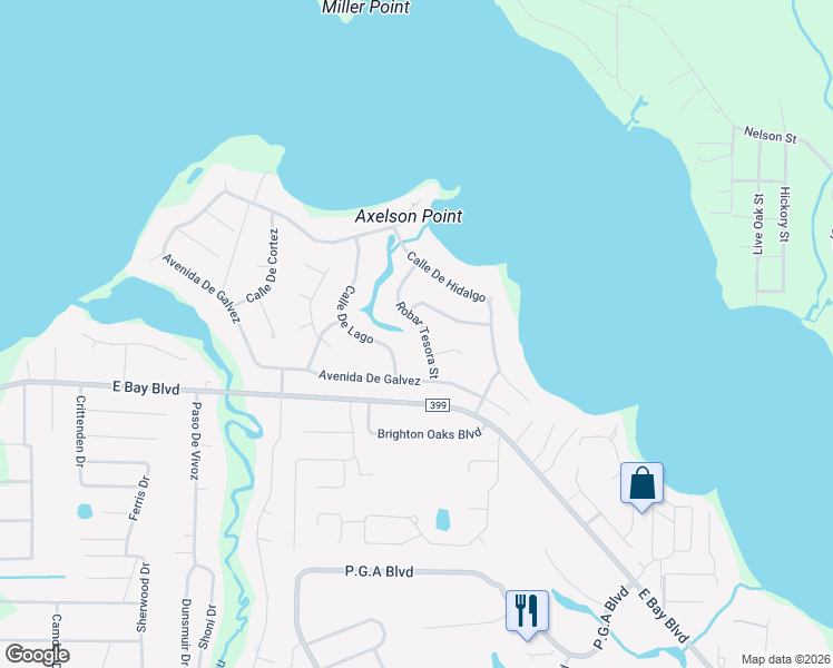 map of restaurants, bars, coffee shops, grocery stores, and more near 6523 Robar Tesora Street in Navarre