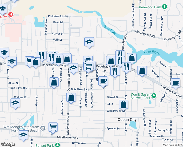 map of restaurants, bars, coffee shops, grocery stores, and more near 133 Racetrack Road Northwest in Fort Walton Beach