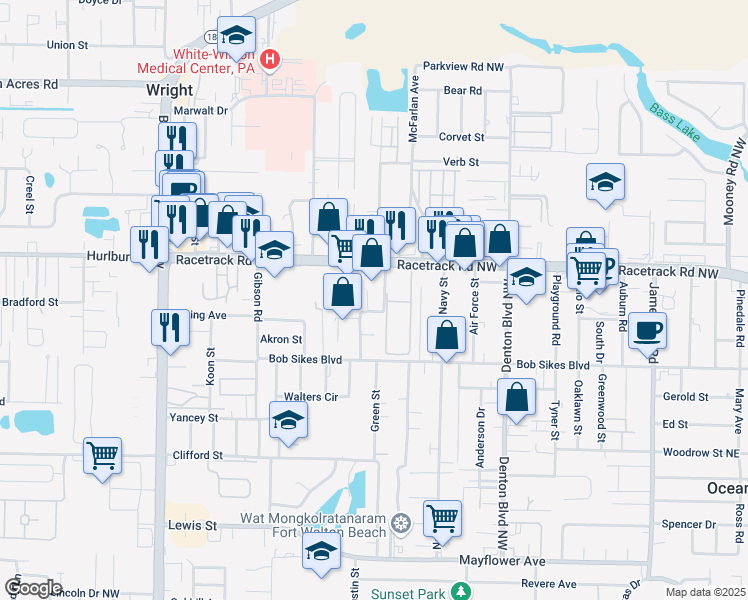 map of restaurants, bars, coffee shops, grocery stores, and more near 950 Donleen Street in Fort Walton Beach