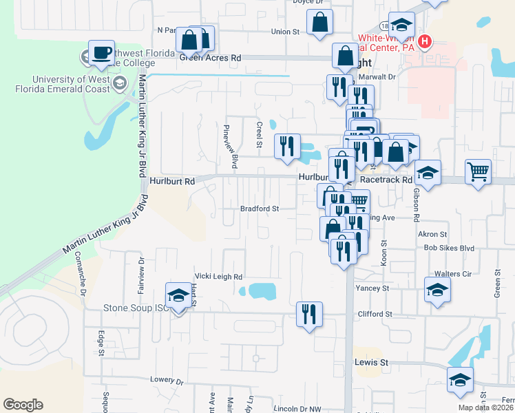 map of restaurants, bars, coffee shops, grocery stores, and more near 905 Piedmont Place in Fort Walton Beach