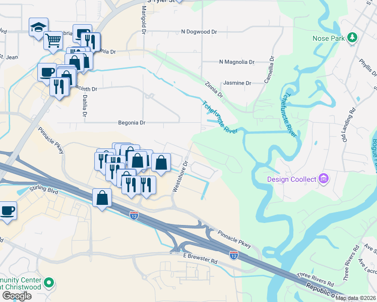 map of restaurants, bars, coffee shops, grocery stores, and more near 4189 Cypress Point Drive in Covington