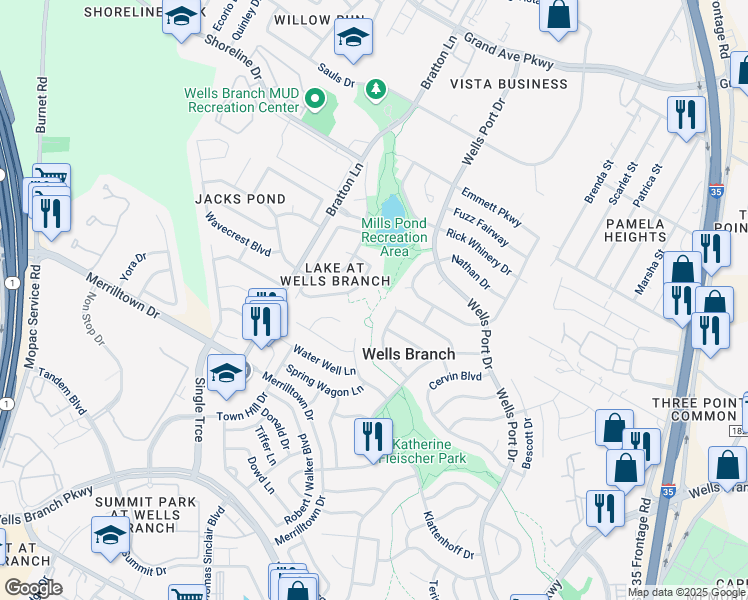 map of restaurants, bars, coffee shops, grocery stores, and more near 14992 Doria Drive in Austin