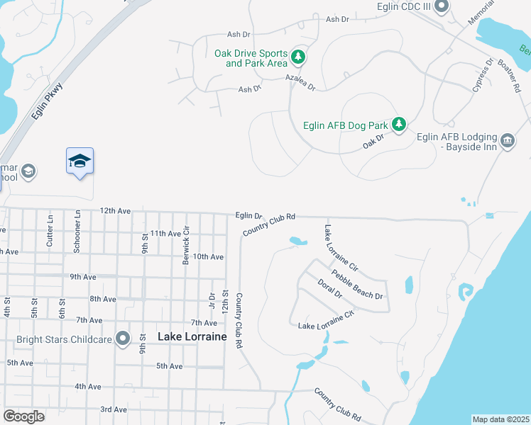 map of restaurants, bars, coffee shops, grocery stores, and more near 1 Eglin Drive in Shalimar